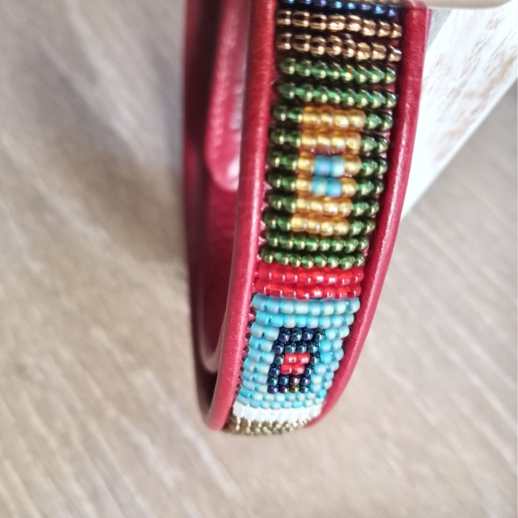 SOLD Brighton Belt Genuine Leather Silver Beaded Native American Red Size 32 … - Picture 11 of 12